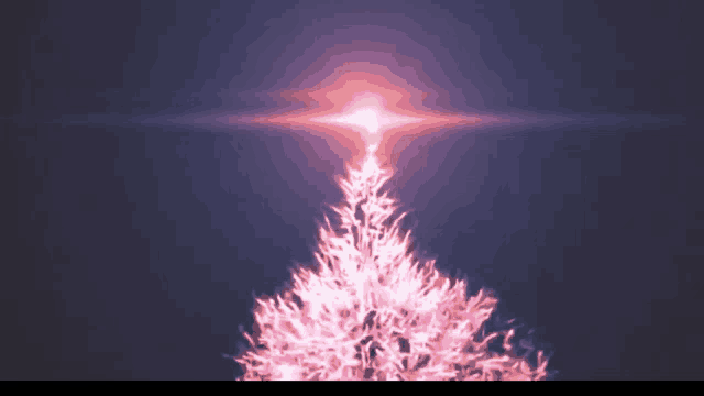 a pink christmas tree with a light coming out of it