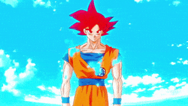 a cartoon character with red hair and a blue belt