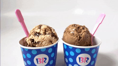 two cups of ice cream with br written on them