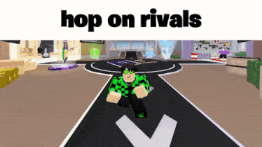 a screenshot of a video game with the words hop on rivals at the top