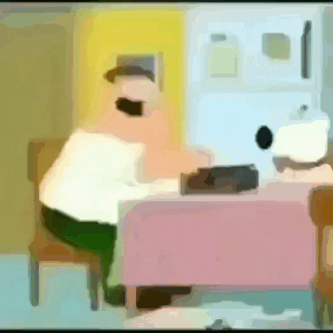 a cartoon of peter griffin sitting at a desk