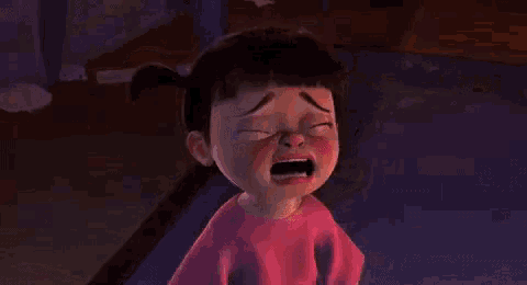 boo from monsters inc is crying with a tear coming out of her eyes .