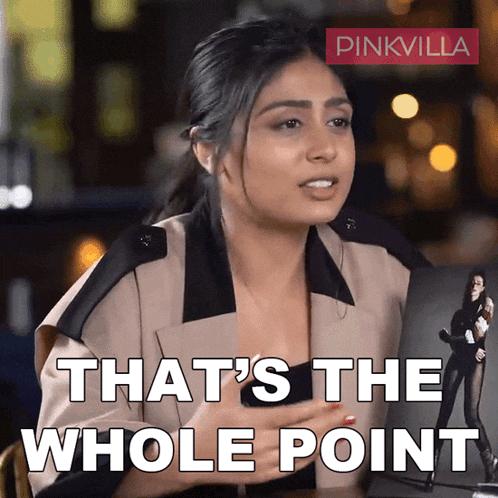 a woman says that 's the whole point in front of a picture of a woman