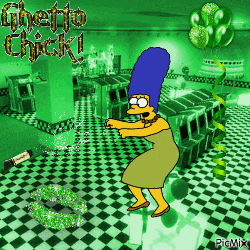 a cartoon of marge simpson in a green room with the words ghetto chick on the bottom