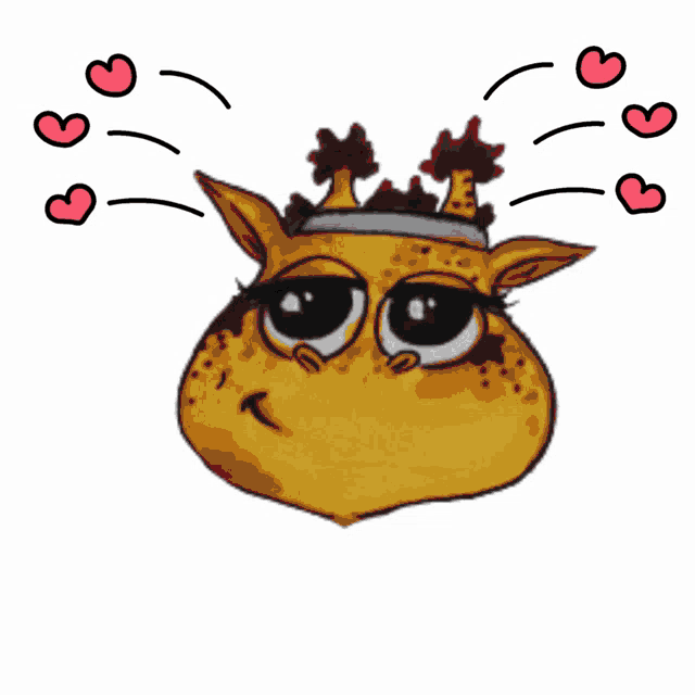 a cartoon of a giraffe with hearts around it