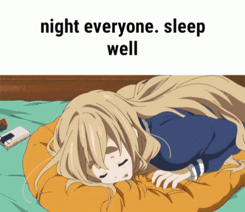 a girl is sleeping on a pillow with the words night everyone sleep well above her