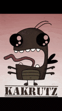 a cartoon drawing of a bug with a long tongue and the name kakrutz