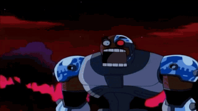 cyborg from teen titans go is making a surprised face