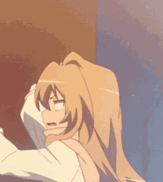 a cartoon of a girl with long hair and a pink scarf around her neck