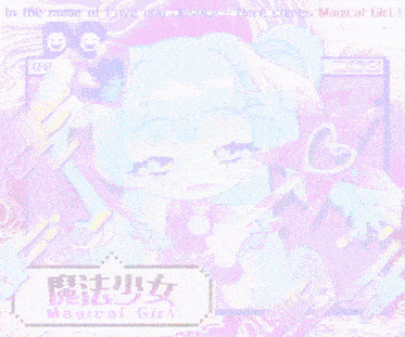 a cartoon of a girl holding a wand with the words in the name of love and justice here comes magical girl below her