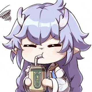 a cartoon girl with horns is drinking through a straw from a can .