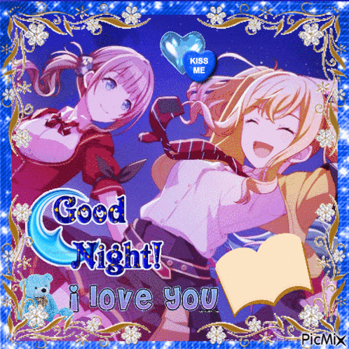 a picture of two anime girls wishing you a good night