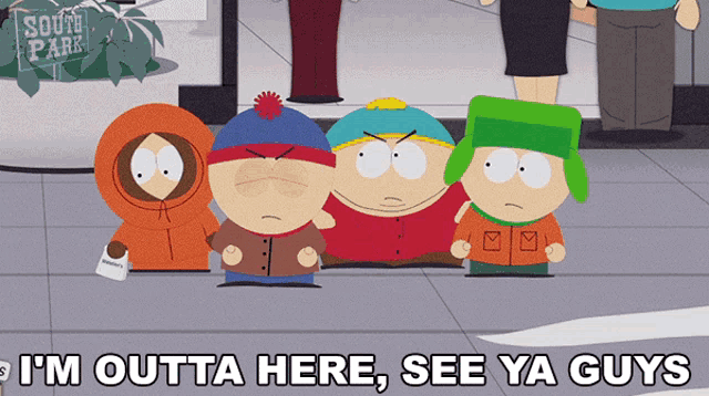 a group of south park characters standing next to each other