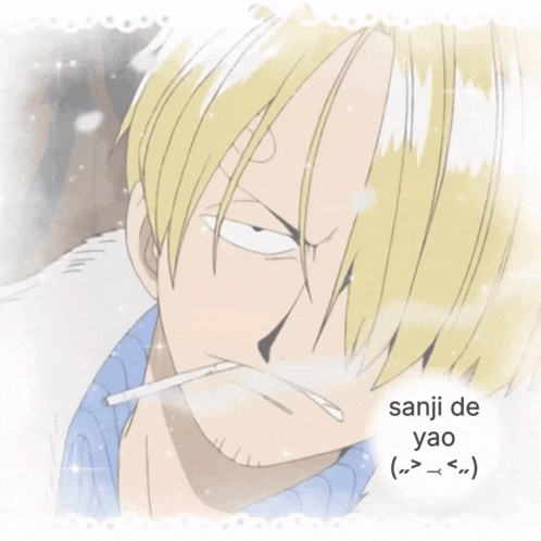 a picture of a man with a cigarette in his mouth and the words sanji de yao below him