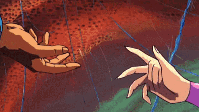 a cartoon drawing of two hands reaching out to touch each other
