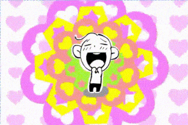 a cartoon character is surrounded by hearts and flowers .