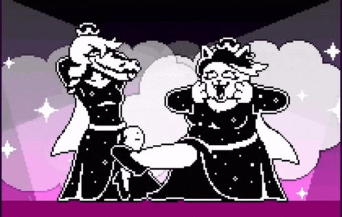 two pixel art characters are standing next to each other on a stage .