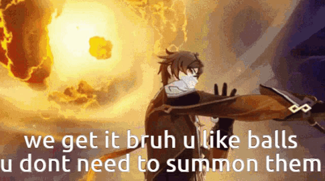 a man in a mask is holding a sword in front of a huge explosion .