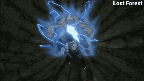 a picture of a lightning strike with the words lost forest below it
