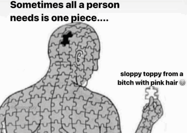 sometimes all a person needs is one piece ... sloppy topsy from a bitch with pink hair .
