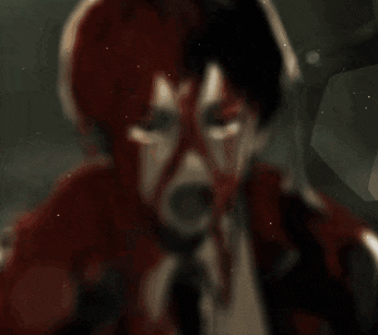 a painting of a man with blood on his face holding a book