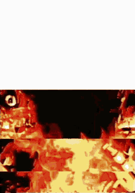a cartoon character is surrounded by flames and has a white background .