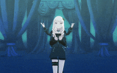 a group of anime characters are dancing in a dark room
