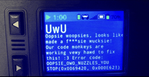 a blue screen with a message that says uwu