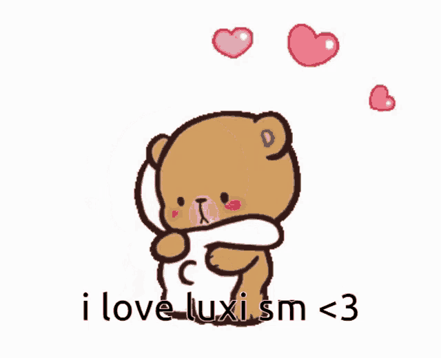 a cartoon bear is hugging another bear with the words i love luxism < 3 below it