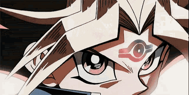 a close up of a person 's face with a red eye