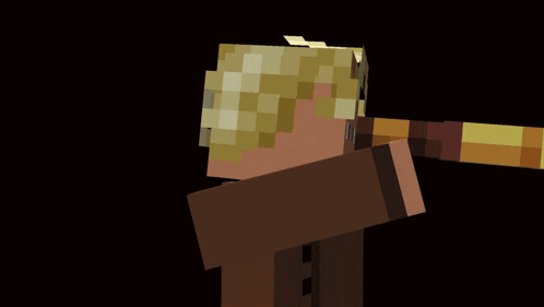 a minecraft character is holding a sword in his right hand