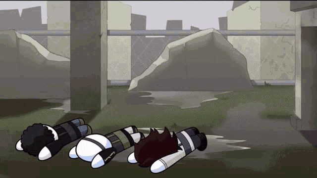 a cartoon of three people laying on their backs in a field