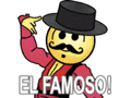 a smiley face with a hat and mustache is pointing at himself with the words el famoso below him .