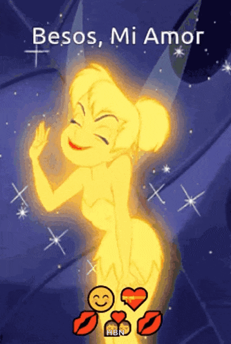 a picture of tinkerbell with the words besos mi amor