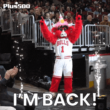 a mascot for the chicago bulls is standing on the court