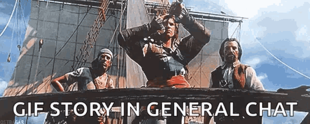 a gif of a pirate ship with the words gif story in general chat at the bottom
