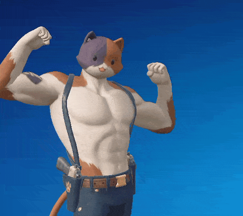 a cat flexing his muscles in a video game