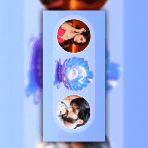 a picture of a woman a man and a flower is on a blue background