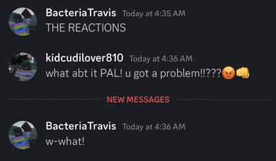 a screenshot of a conversation between bacteria travis and kidcudilover810