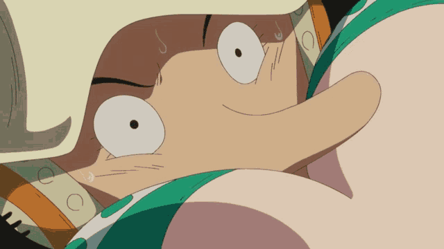 a close up of a cartoon character 's face with a surprised look on his face
