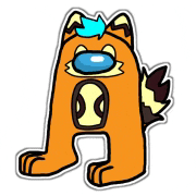 a cartoon drawing of a fox with a blue tail and a blue head .
