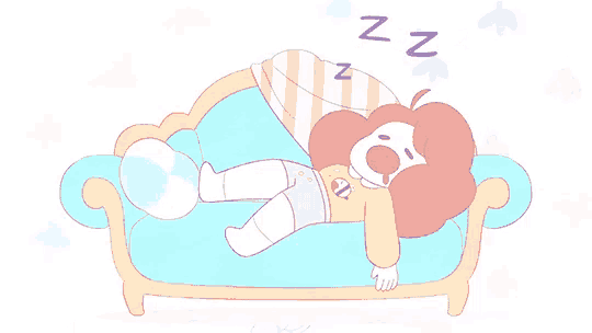 a cartoon of a girl sleeping on a couch with the letters zzz above her head