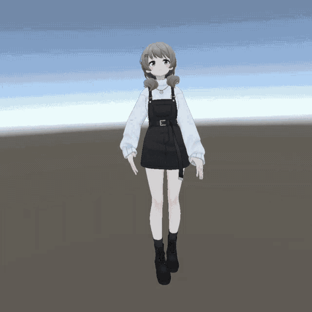 a 3d model of a girl wearing overalls and boots