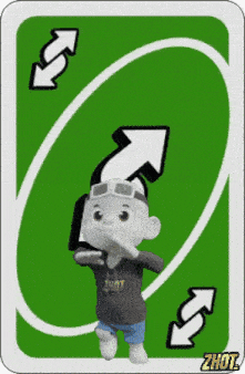 a cartoon character is standing in front of a green uno card .