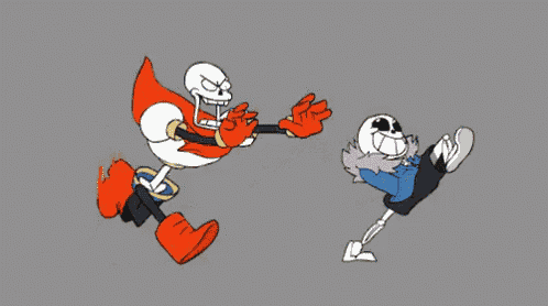 a cartoon of papyrus and sans fighting with papyrus holding a stick