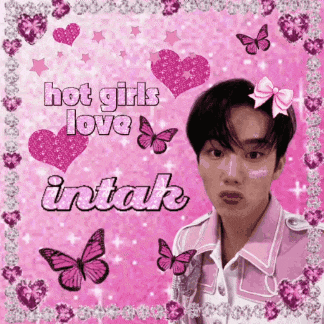 a boy in a pink jacket with butterflies and hearts on a pink background .