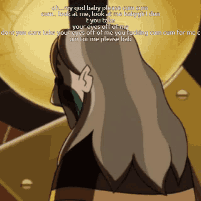 a cartoon of a woman with the words " oh my god baby please cum cum " on the bottom