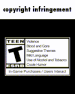 a pixelated image of a building with purple lights and the words copyright infringement