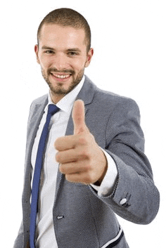 a man in a suit is giving a thumbs up sign .