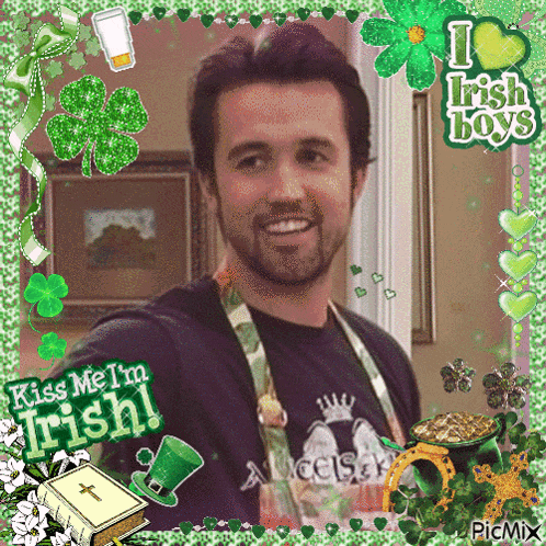 a picture of a man with the words " kiss me i 'm irish "